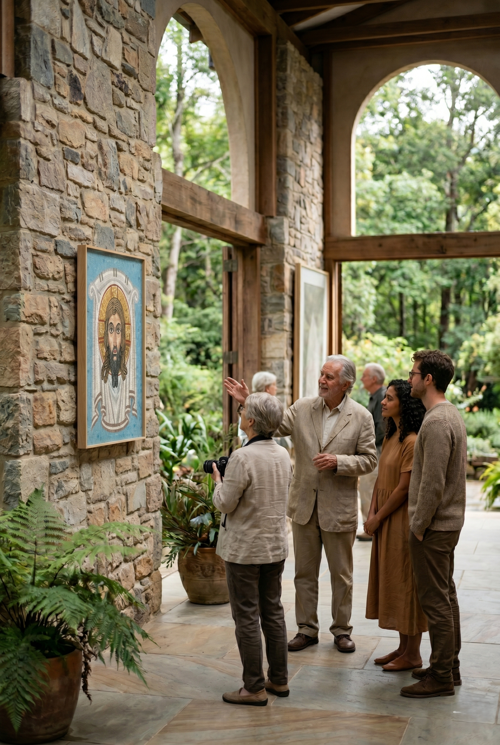 Handgefertigtes Jesus Christus Mosaik als Wandkunst in stilvollem Wohnraum