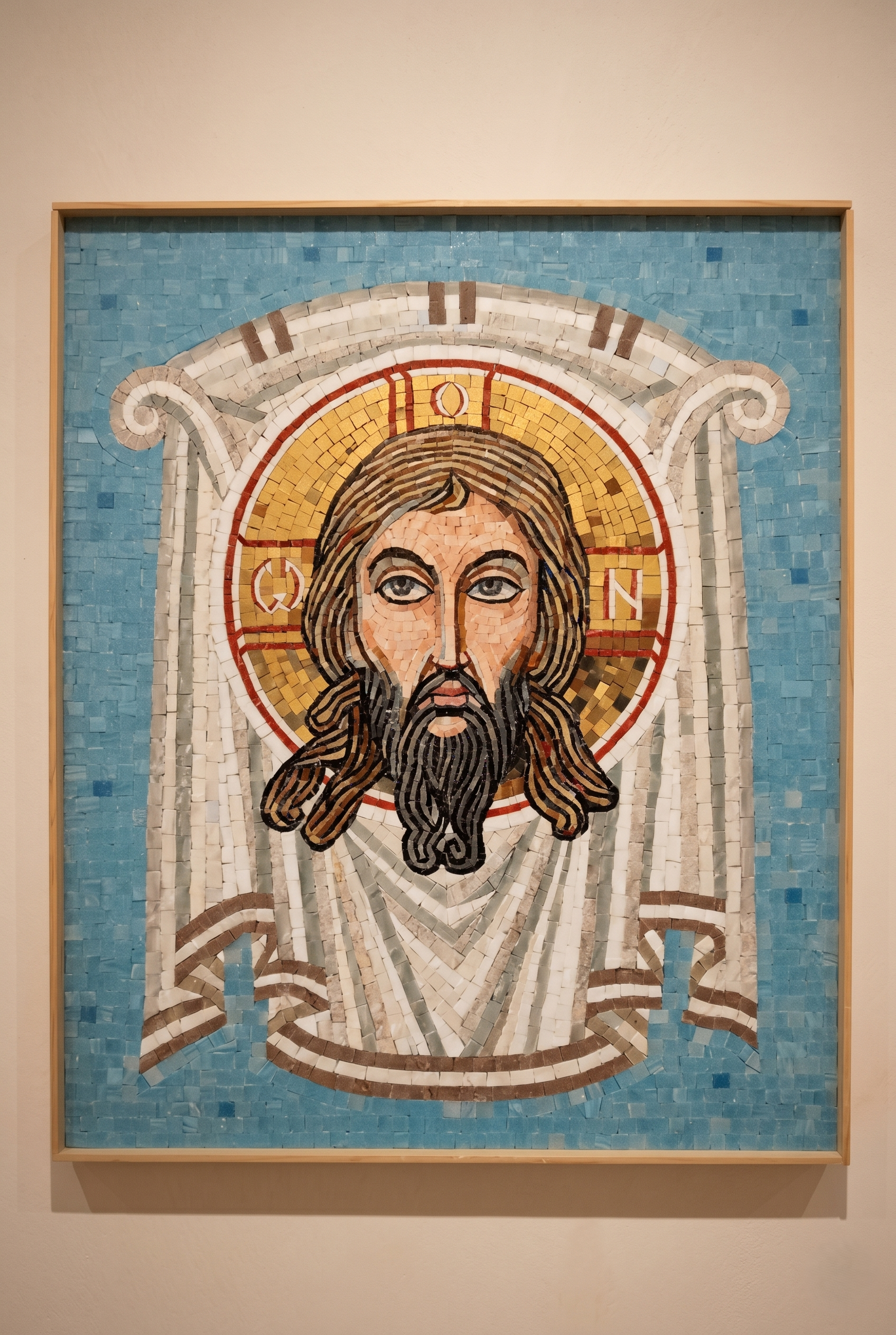 Jesus Christus Naturstein-Mosaik – handgefertigte Mosaikkunst für Wohnräume