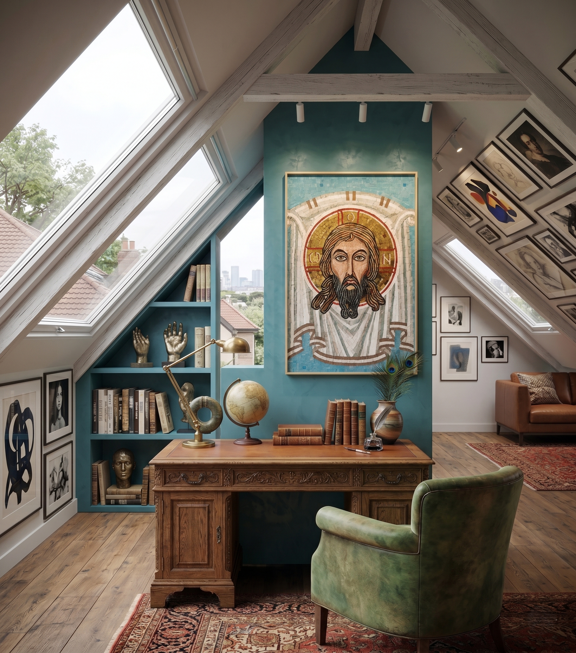 Naturstein-Mosaik mit Jesus Christus als hochwertiges Wandbild im Interieur